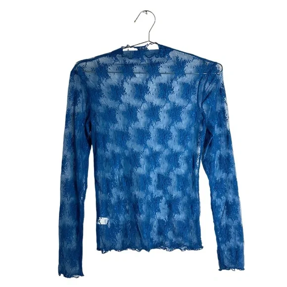 NEW Zenana Lace Layering Long Sleeve Top in Teal Size S - Picture 2 of 4